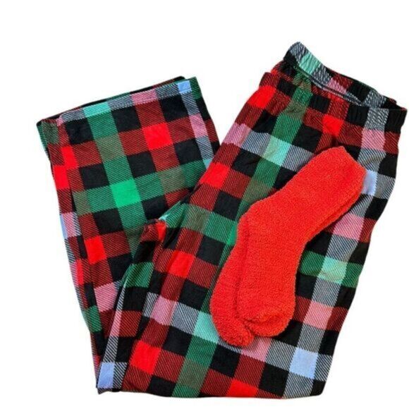 NWT WonderShop Plus Size Red Green Plaid Lounge Sleep Pants & Socks - Size XXL - Picture 1 of 8